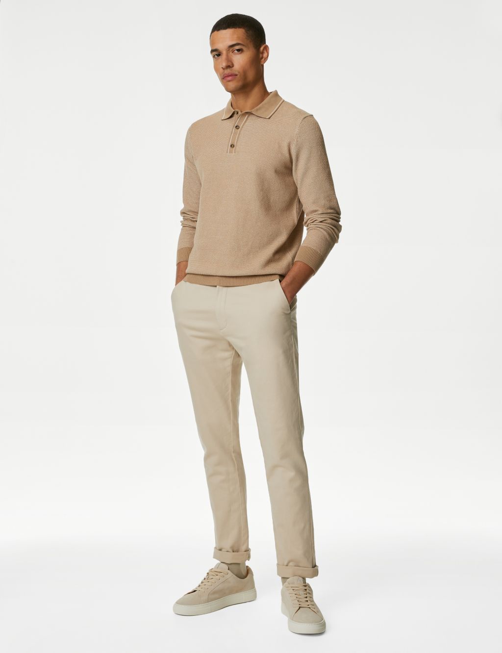 Buy Cotton Rich Tipped Collar Textured Polo Shirt | M&S Collection | M&S