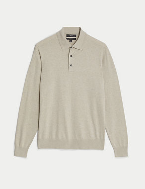 Cotton Rich Tipped Knitted Polo Shirt Image 2 of 5