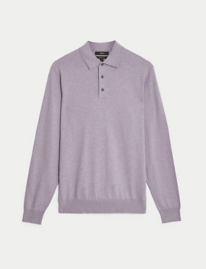 Cotton Rich Tipped Knitted Polo Shirt Image 2 of 5
