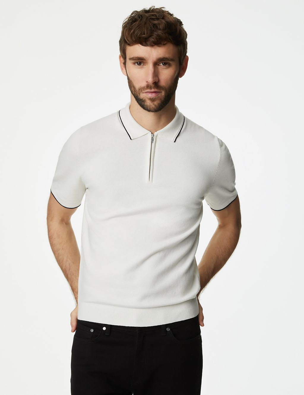 Cotton Rich Tipped Knitted Polo Shirt 2 of 5