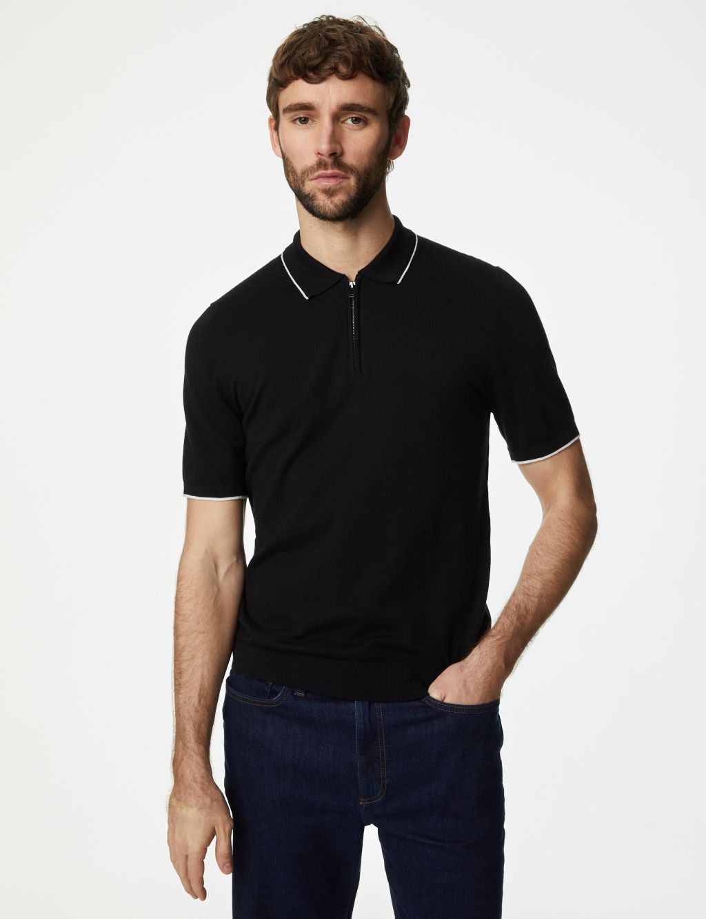 Cotton Rich Tipped Knitted Polo Shirt 3 of 5