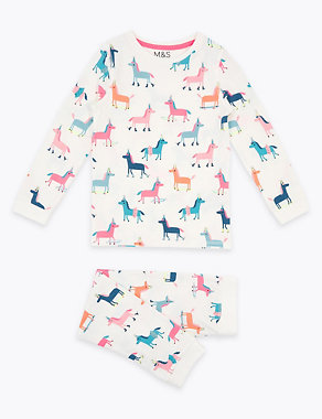 Cotton Rich Unicorn Print Pyjama Set (1-7 Yrs) Image 2 of 4