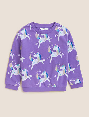 Cotton Rich Unicorn Print Sweatshirt (2-7 Yrs) Image 2 of 5