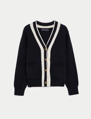 Cotton Rich V-Neck Button Front Cardigan | M&S Collection | M&S