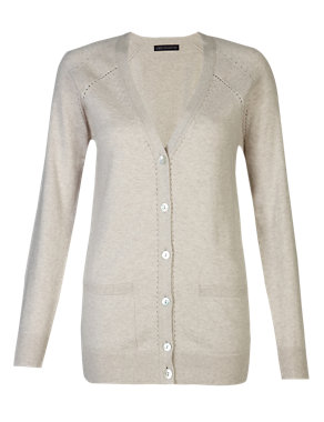 Cotton Rich V-Neck Cardigan with Cashmere Image 2 of 5