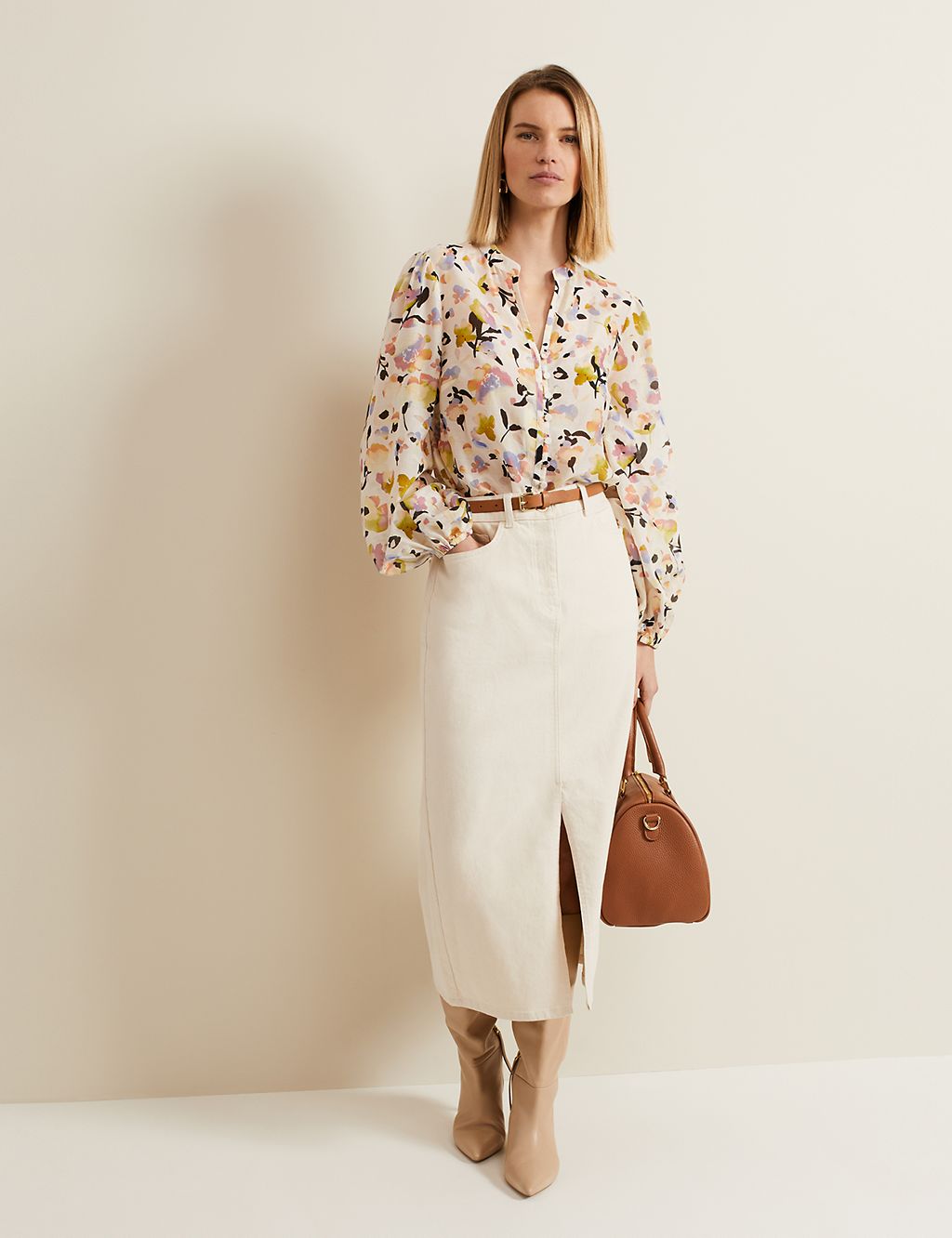 Cotton Rich V-Neck Floral Blouse with Silk 2 of 6