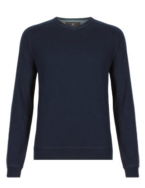 Cotton Rich V-Neck Jumper with Cashmere Image 2 of 3