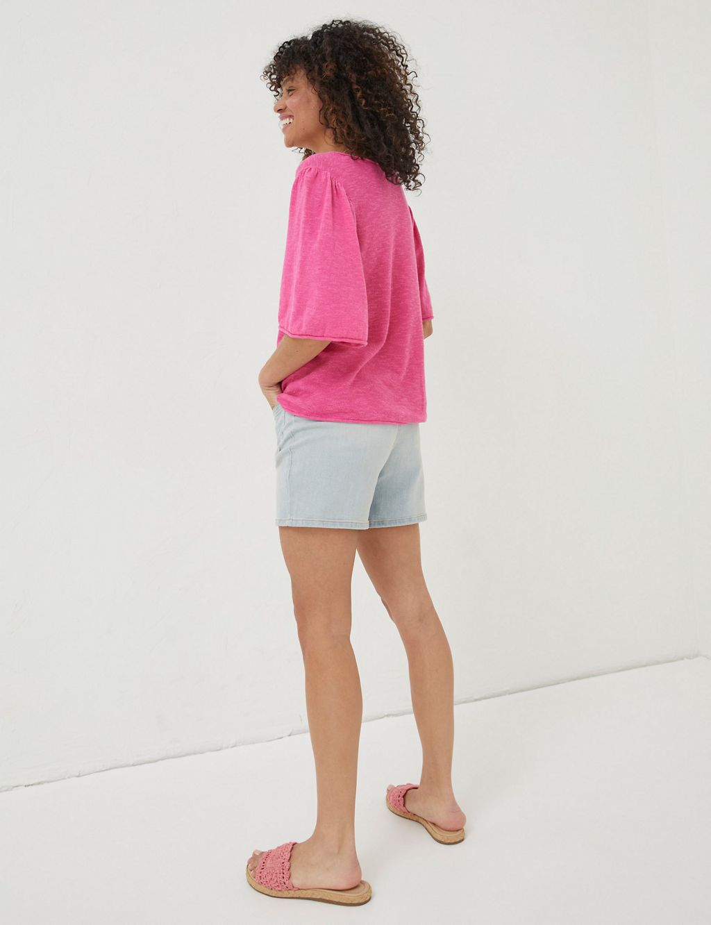 Cotton Rich V-Neck Knitted Top with Linen 2 of 6