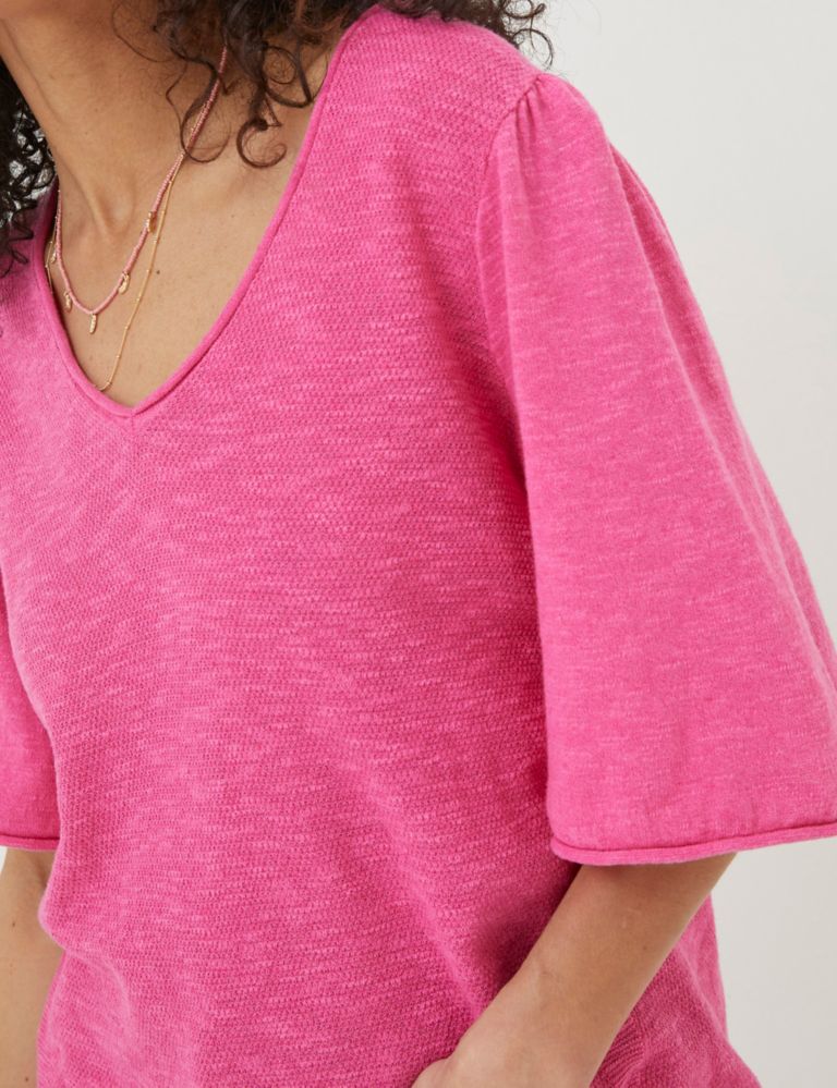 Cotton Rich V-Neck Knitted Top with Linen 4 of 6
