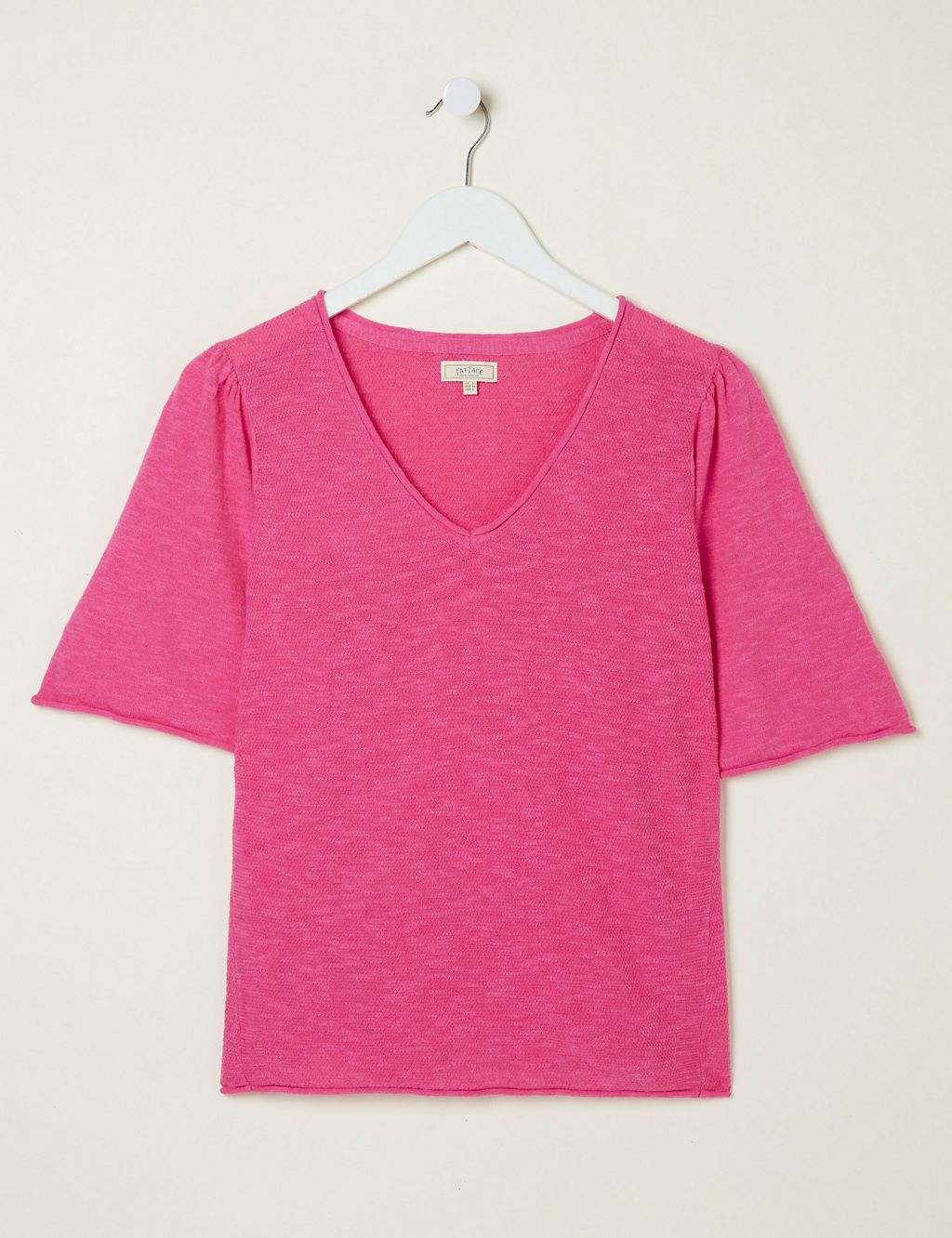 Cotton Rich V-Neck Knitted Top with Linen 1 of 6