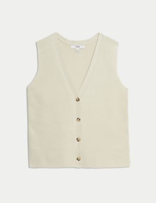 Cotton Rich V-Neck Knitted Waistcoat Image 2 of 7