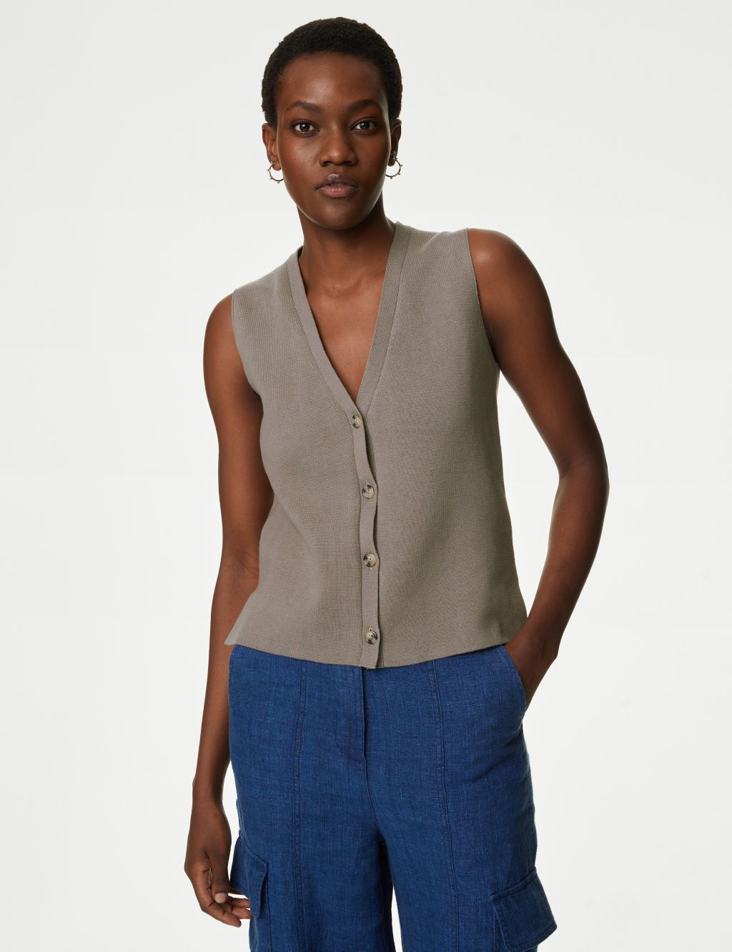 Cotton Rich V-Neck Knitted Waistcoat 2 of 7