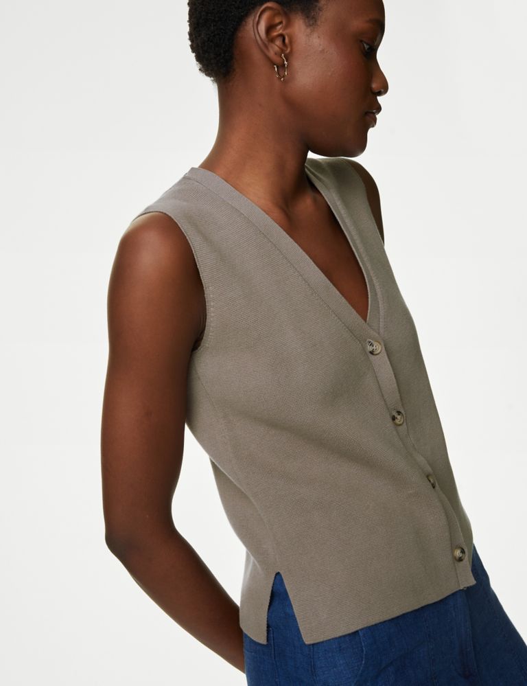 Cotton Rich V-Neck Knitted Waistcoat 4 of 7