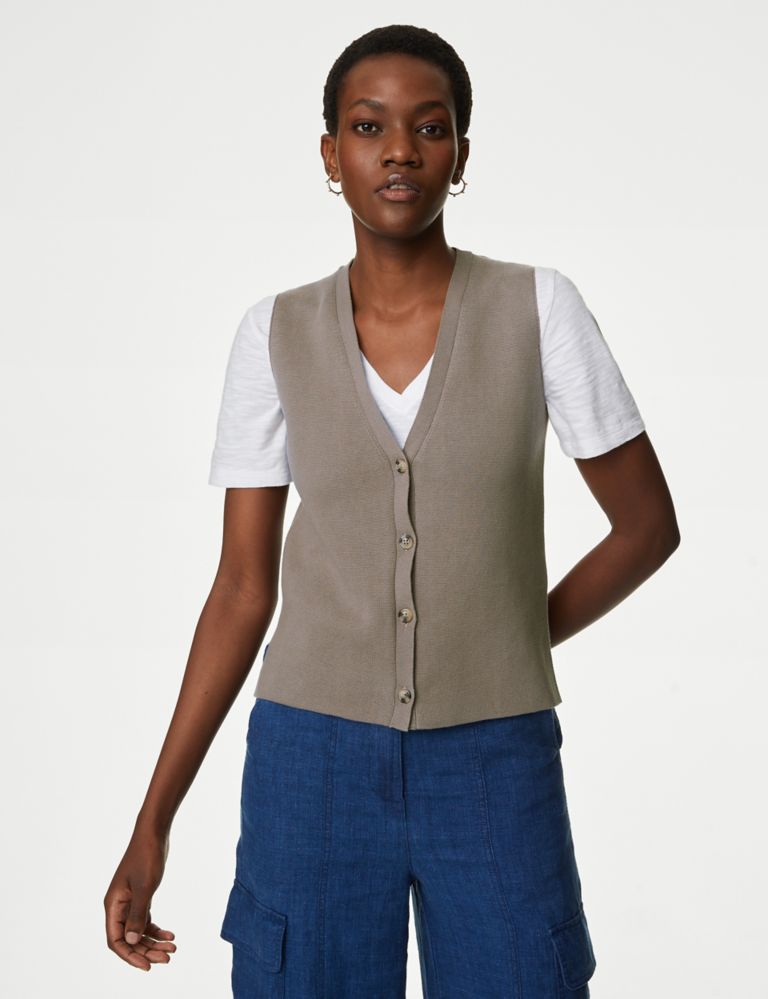 Cotton Rich V-Neck Knitted Waistcoat 6 of 7