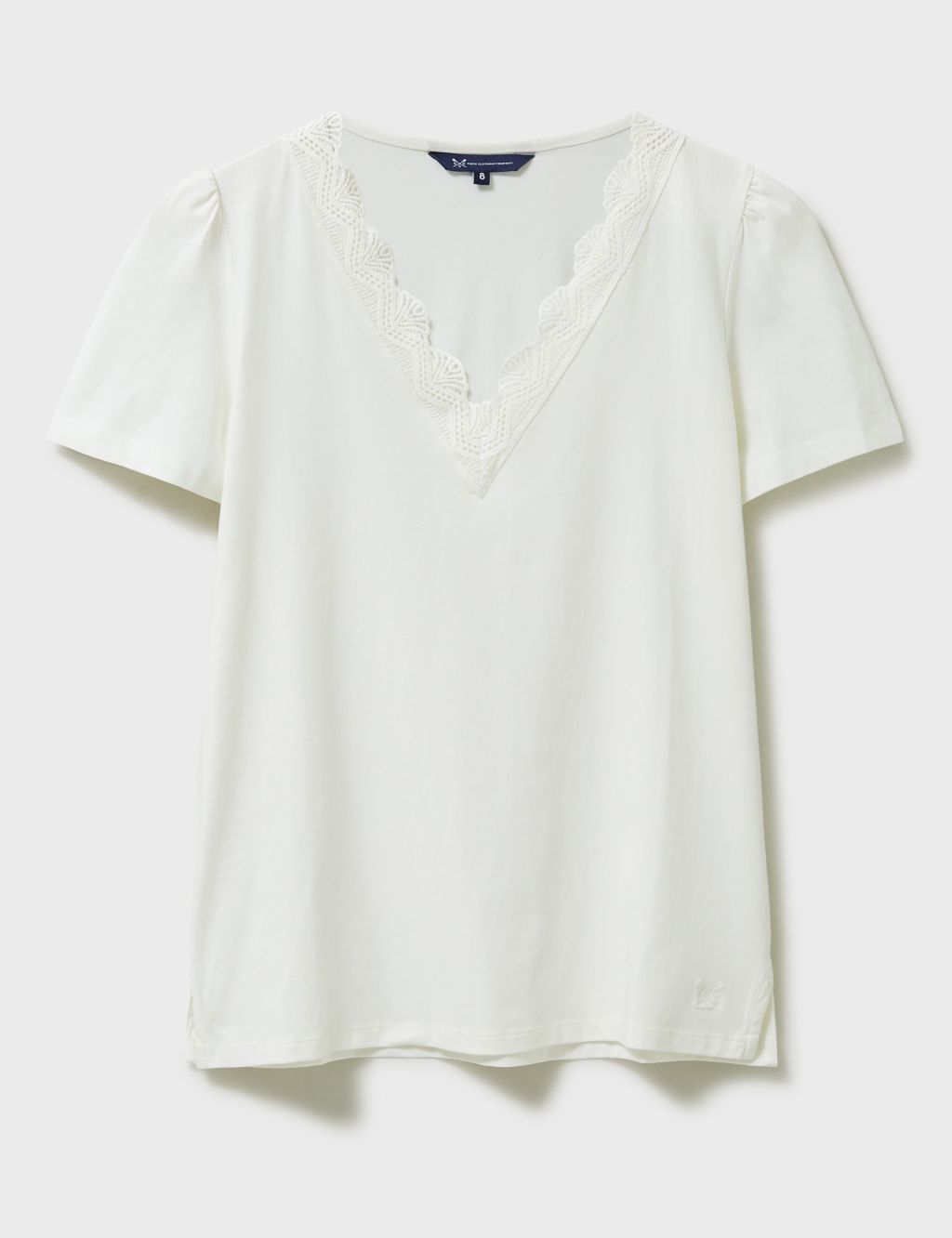 Cotton Rich V-Neck Lace Detail T-Shirt 1 of 5