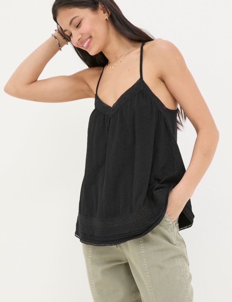 Cotton Rich V-Neck Lace Insert Cami Top 1 of 4