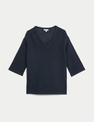 Cotton Rich V-Neck Relaxed Jumper Image 2 of 7