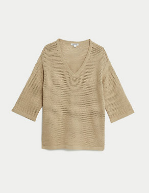 Cotton Rich V-Neck Relaxed Jumper Image 2 of 7