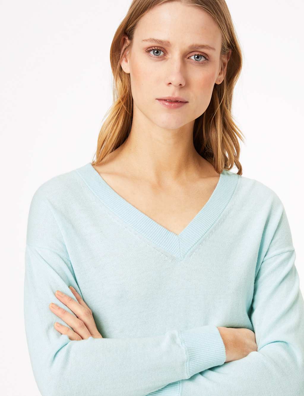 Cotton Rich VNeck Relaxed Jumper M&S Collection M&S