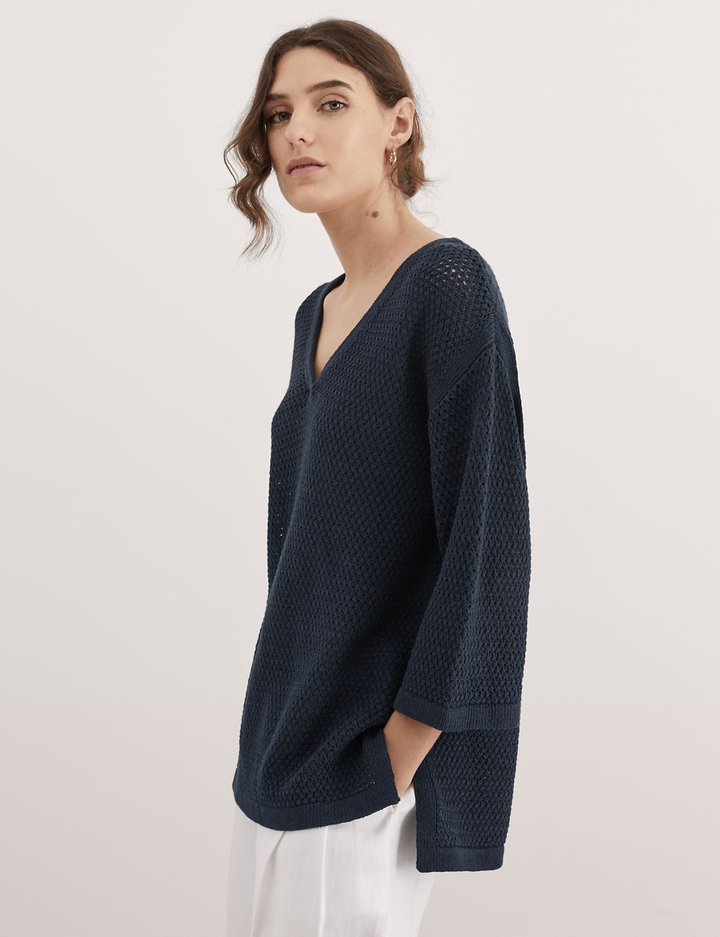 Cotton Rich V-Neck Relaxed Jumper 3 of 7
