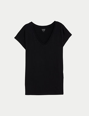 Cotton Rich V-Neck Relaxed Longline T-Shirt Image 2 of 5