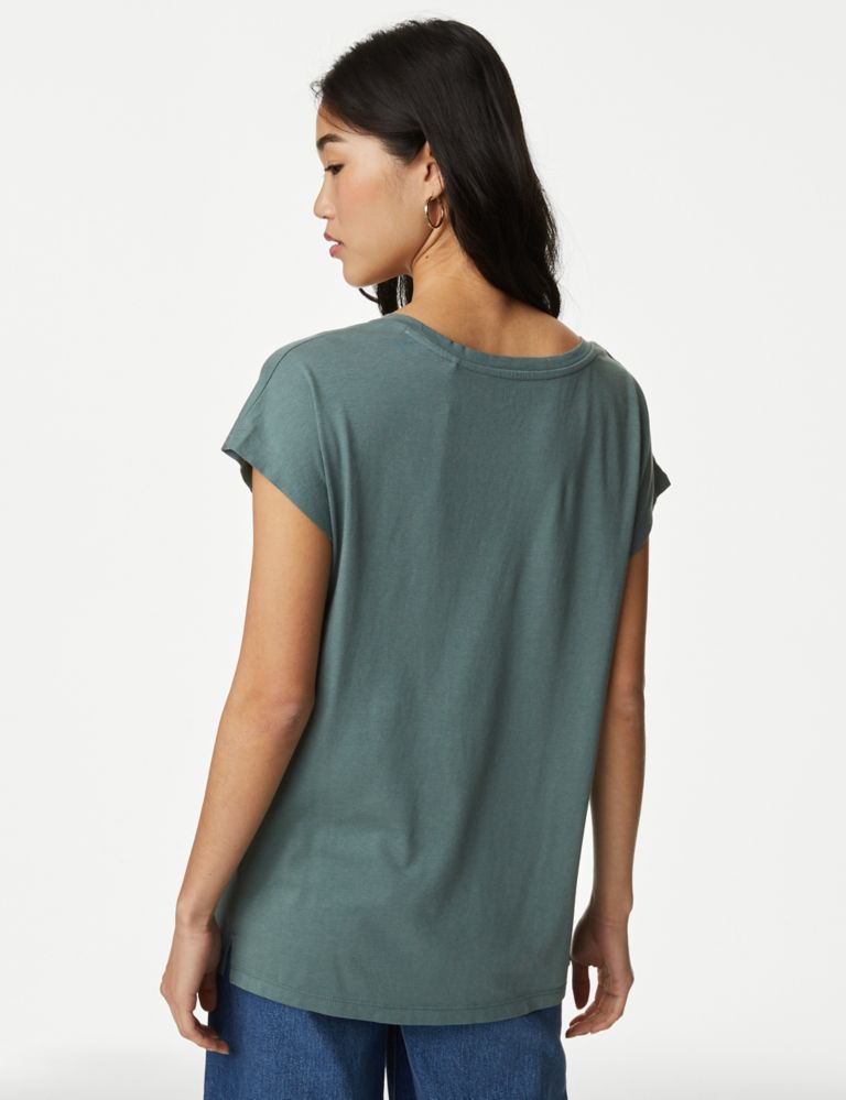 Cotton Rich V-Neck Relaxed Longline T-Shirt 5 of 5