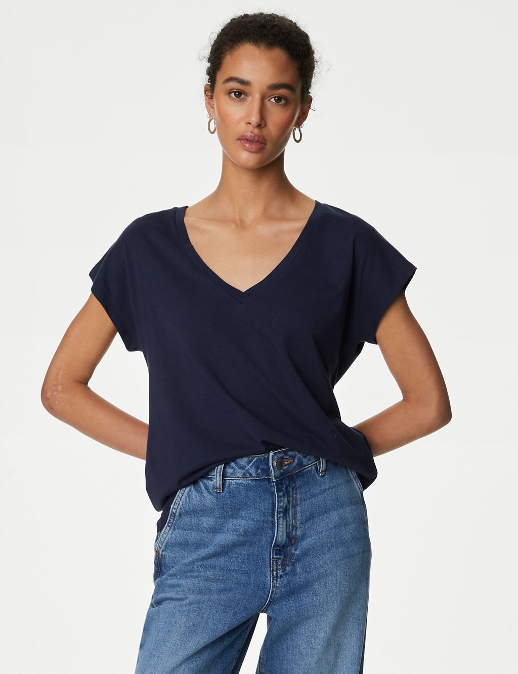Cotton Rich V-Neck Relaxed Longline T-Shirt 2 of 5