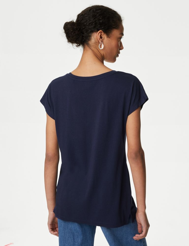 Cotton Rich V-Neck Relaxed Longline T-Shirt 5 of 5
