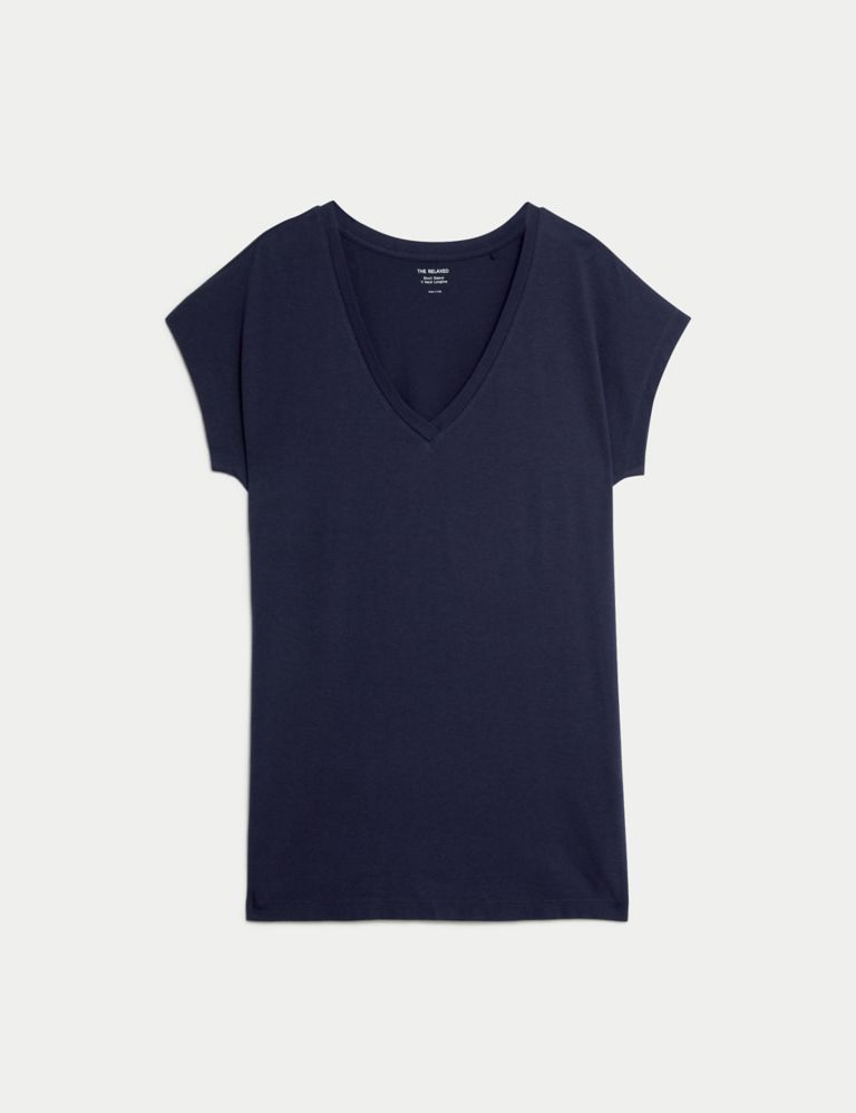Cotton Rich V-Neck Relaxed Longline T-Shirt 2 of 5