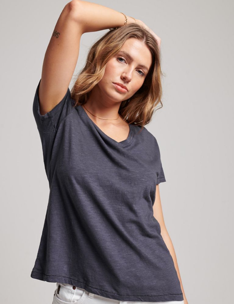 Cotton Rich V-Neck Relaxed T-Shirt 1 of 3