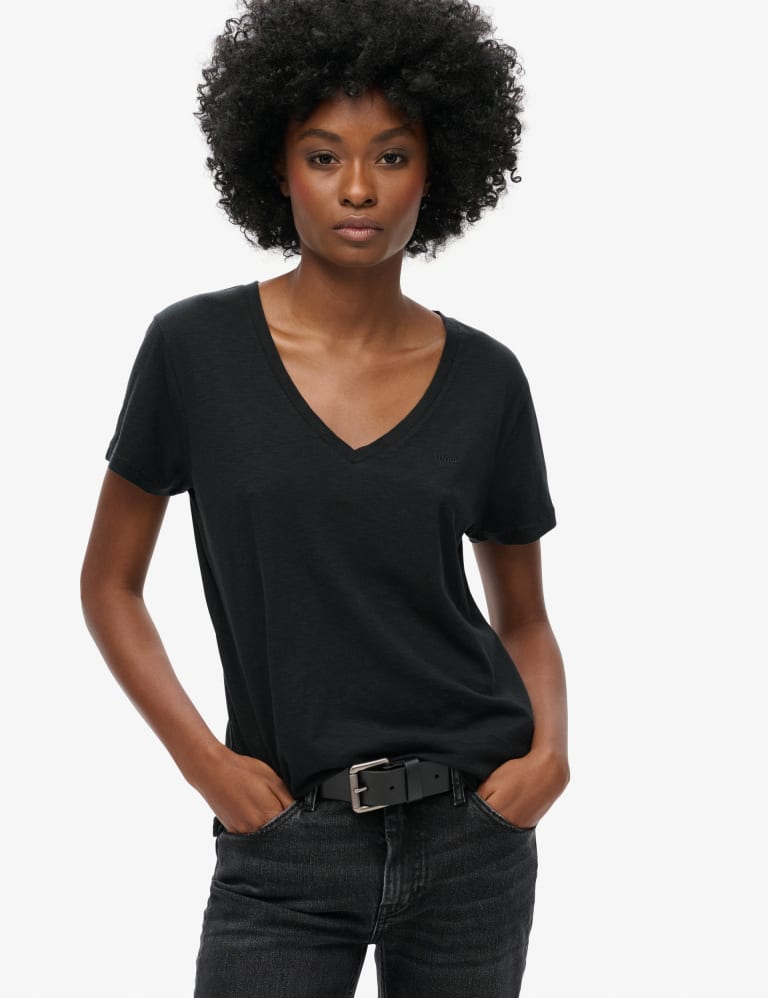 Black V-Neck Relaxed Fit T-Shirt main image 0