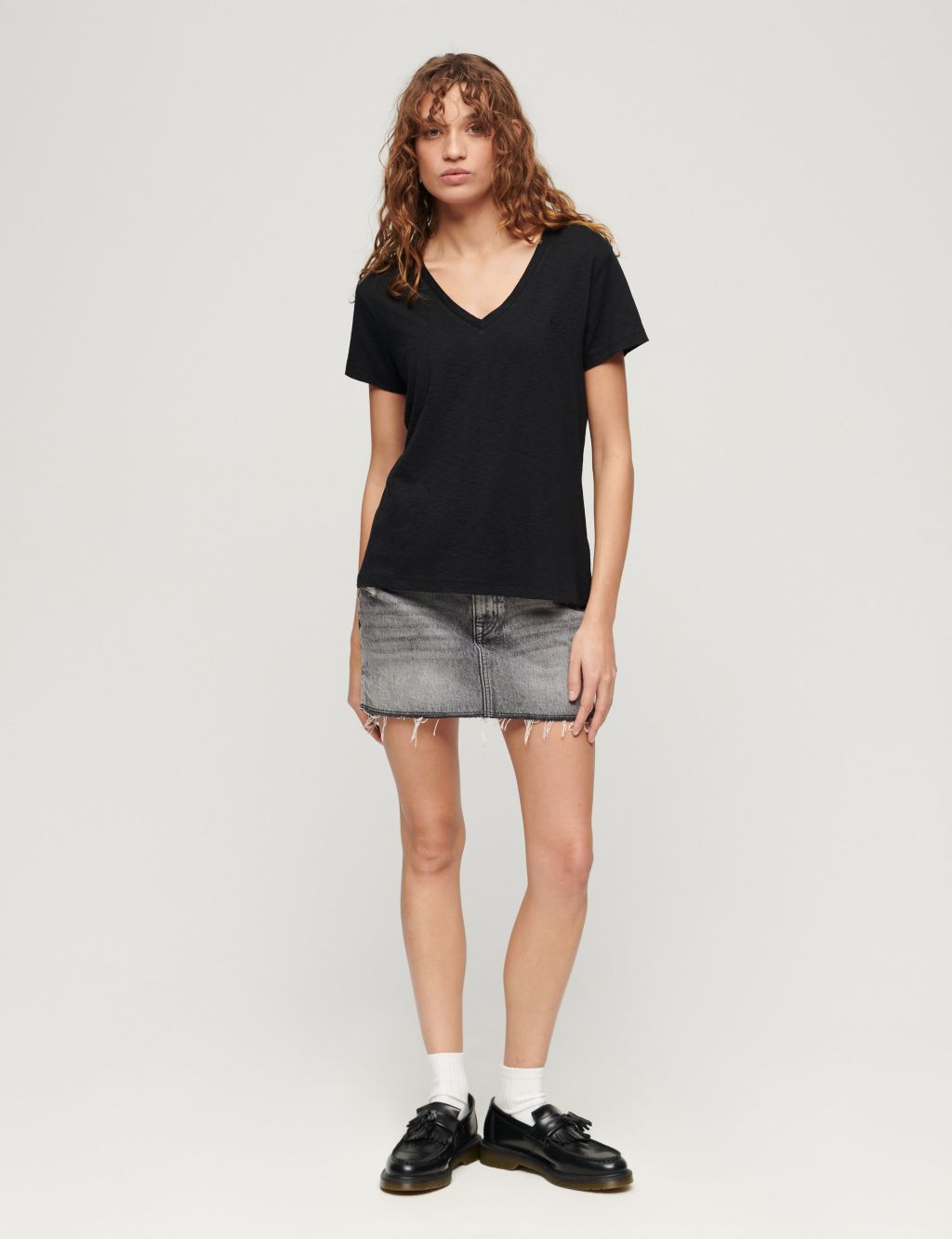 Cotton Rich V-Neck Relaxed T-Shirt | Superdry | M&S