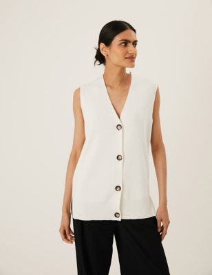 Cotton Rich V-Neck Sleeveless Cardigan, M&S Collection