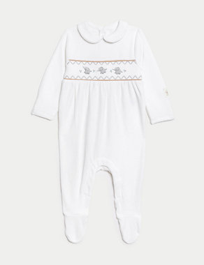 Cotton Rich Velour Elephant Sleepsuit (7lbs-1 Yrs) Image 2 of 5