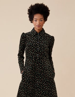 micro floral midi shirt dress