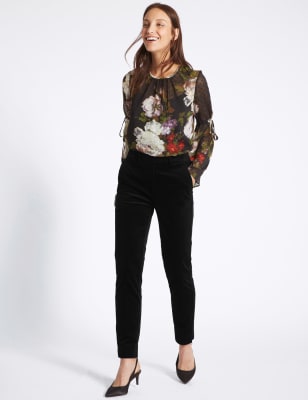 black velvet slim leg trousers