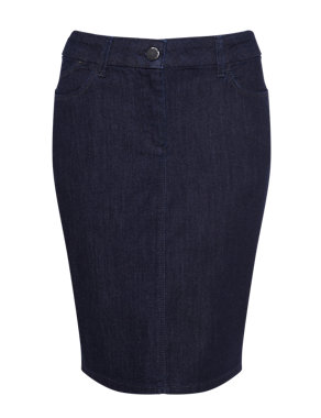 Cotton Rich Washed Denim Pencil Skirt Image 2 of 7