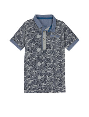 Cotton Rich Wave Print Polo Shirt (1-7 Years) Image 2 of 3