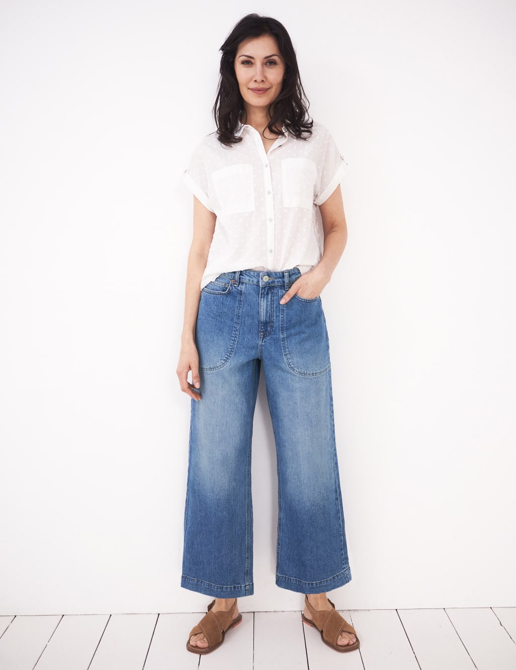 Cotton Rich Wide Leg Cropped Jeans White Stuff M&S
