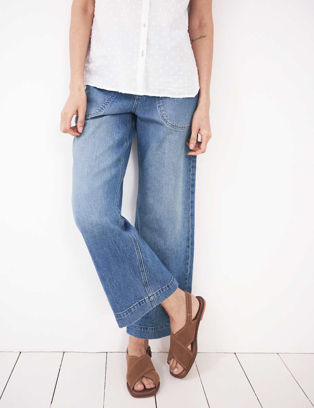 Cotton Rich Wide Leg Cropped Jeans White Stuff M&S