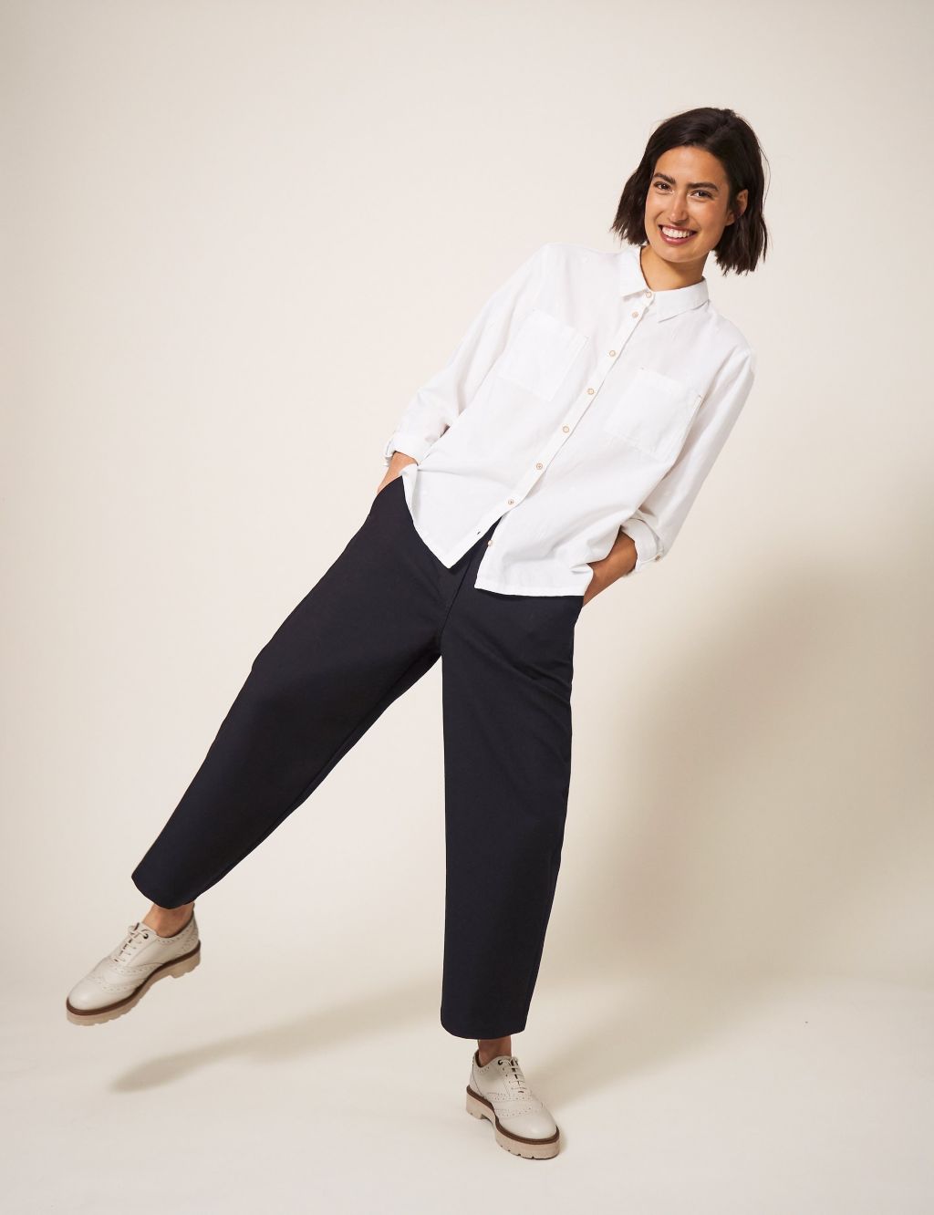 Cotton Rich Wide Leg Cropped Trousers 3 of 5