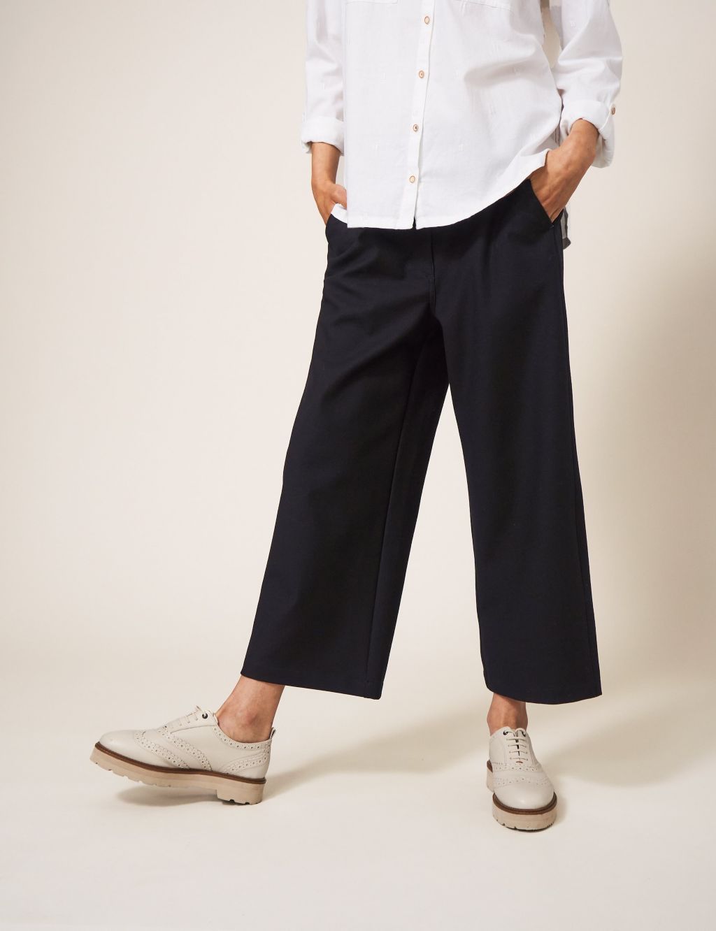 Cotton Rich Wide Leg Cropped Trousers 2 of 5