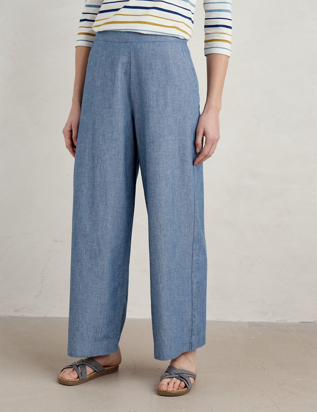 Cotton Rich Wide Leg Cropped Trousers 4 of 6