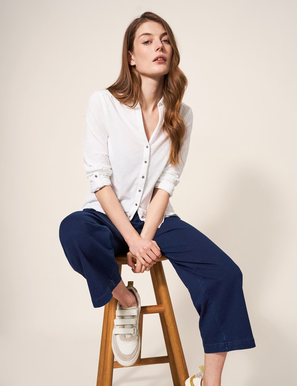 Womens cotton cropped trousers cheap