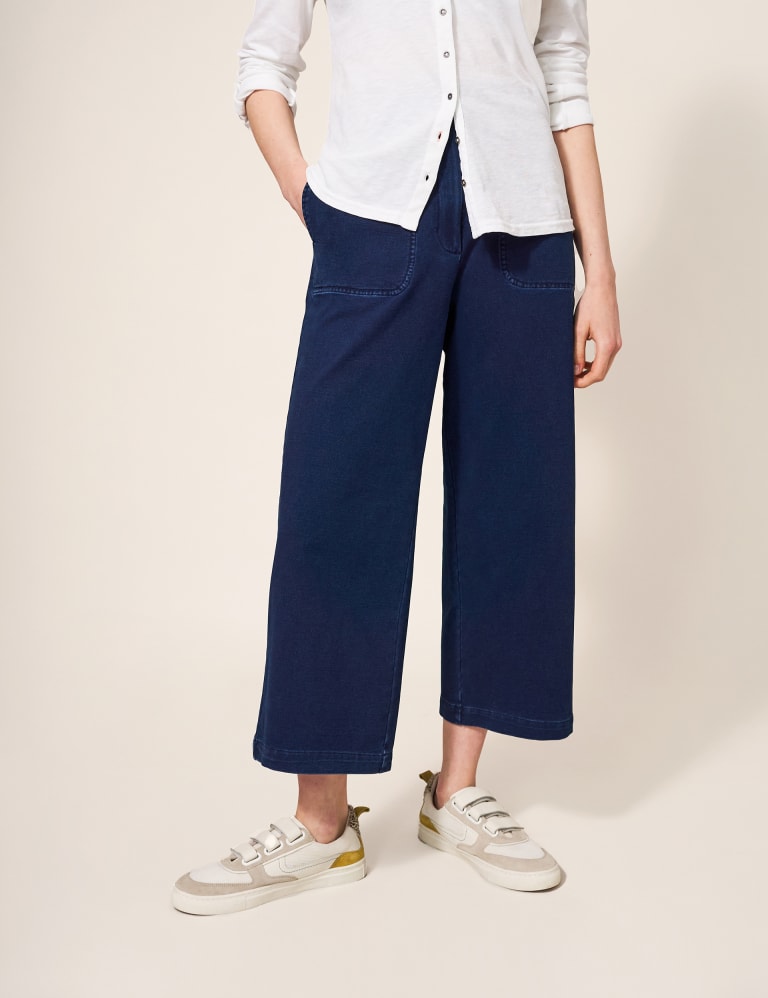 Cotton Rich Wide Leg Cropped Trousers 4 of 6