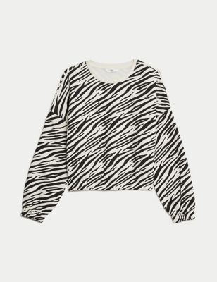 Cotton Rich Zebra Print Sweatshirt (6-16 Yrs) Image 2 of 3