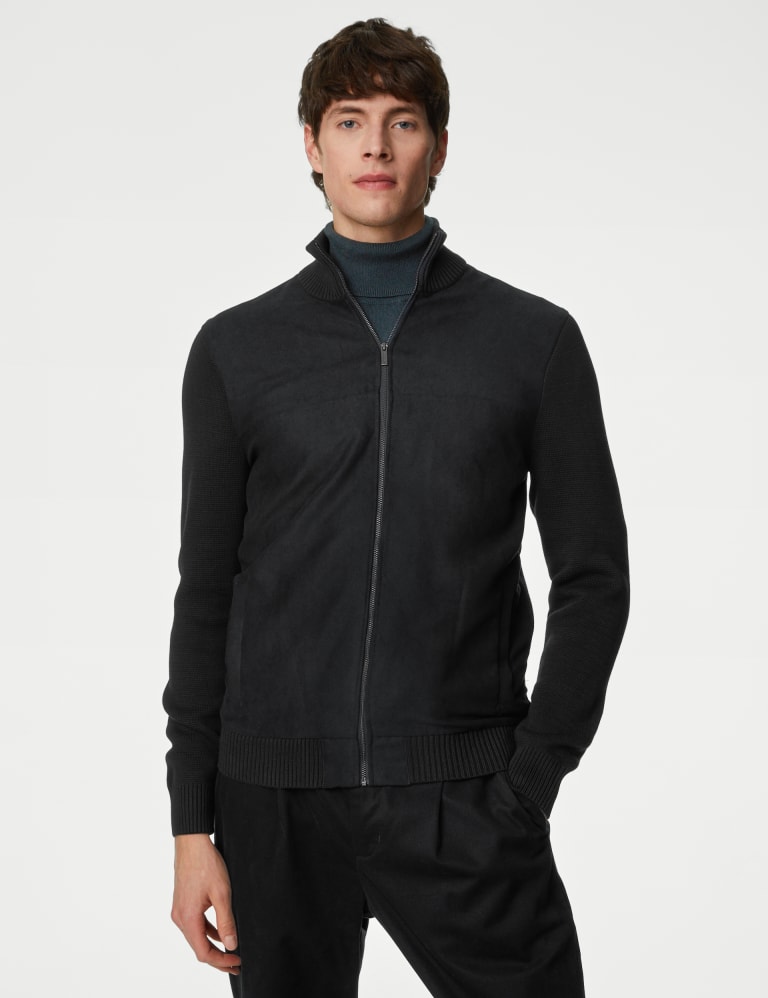 Cotton Rich Zip Up Knitted Jacket Autograph M S