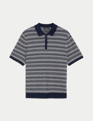 Cotton Rich Zip Up Knitted Polo Shirt Image 2 of 8