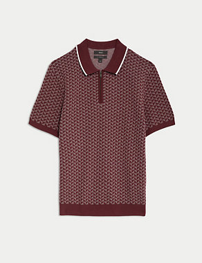 Cotton Rich Zip Up Knitted Polo Shirt Image 2 of 5