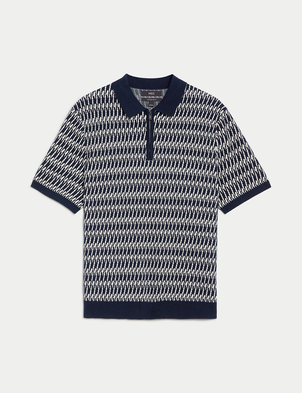 Cotton Rich Zip Up Knitted Polo Shirt 1 of 8